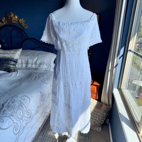 Free People White Lace Eyelet Prairie Midi Dress - Picture 4 of 16